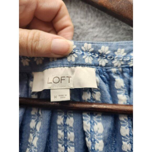 Loft Blue Floral Cotton Blouse Medium - Picture 3 of 5